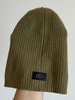 UGG Australia Cashmere Beanie Olive Green Ribbed Knit Quiet Luxury Minimalist